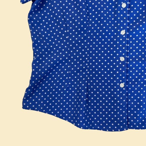 1980s polka-dot blouse by Joanna, size L blue & white vintage 80s/90s shirt - Picture 7 of 9